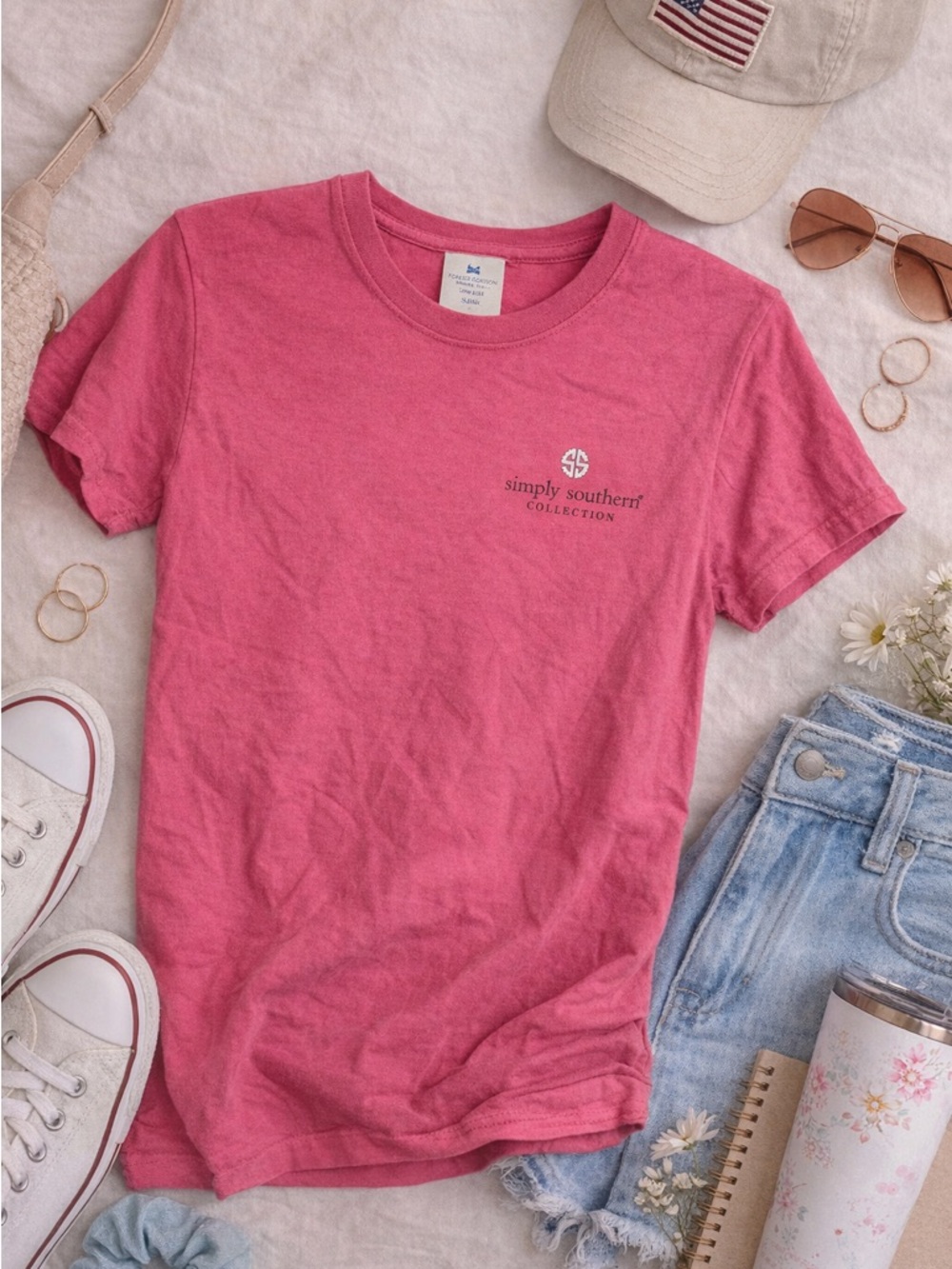 Simply Southern Pink Jeep Graphic Tee Faith Shirt Women Small